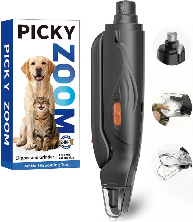 Picky zoom 2-in-1 Dog & Cat Nail Clippers and Grinder with Light – Safety Guard to Avoid Overcutting, Sharp Blade, Painless Quiet Pet Nail Claw Trimmers, Professional Grooming Tool for Large Small Pets - Image 1